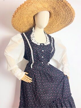 1970’s Vintage JCPenney Fashions Women’s Black Floral Prairie Dress XL 46b
